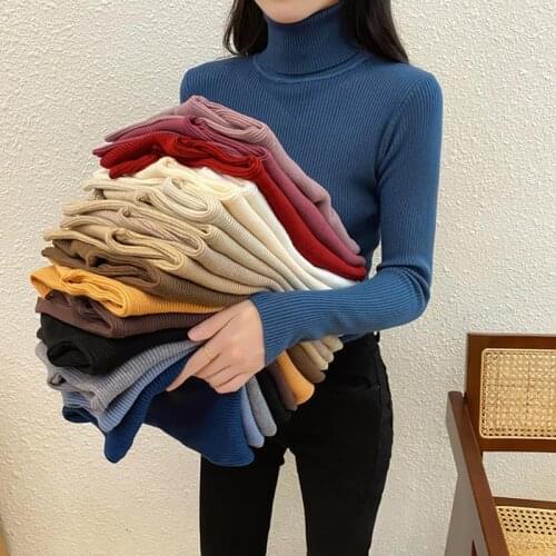 Turtleneck Sweater Women Autumn Winter 2021 New Fashion Slim Bottoming Thin Knitted Pullover Tops Female Long Sleeve Blue Jumper