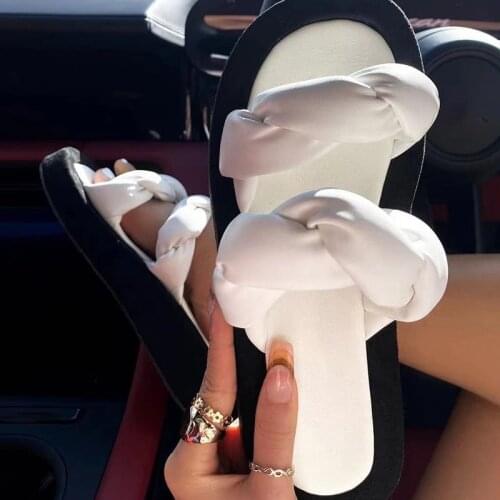 Slippers Women Pleated Flat Platform Female Open Toe Summer Beach Shoes Ladies Casual Slides Womens Comfort Footwear Plus Size