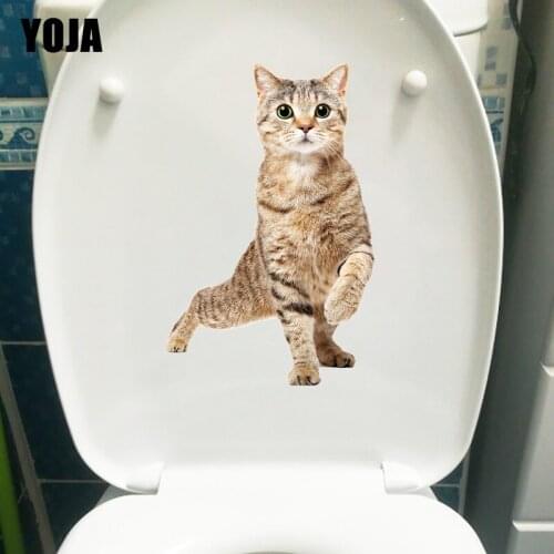YOJA 16.2×25CM Dancing Scottish Cat Funny Animal Bathroom Toilet Stickers Home Room Wall Decals T1-3117
