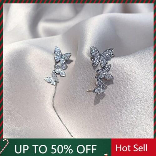 2021 Korea New Super Fairy Butterfly Earrings Long Tassel Women Sweet Earrings Trend Asymmetrical Exquisite Female Ear Bone Clip