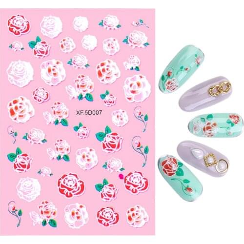 1pc 5D Flower Graphics Nail Art Stickers Adhesive Colorful DIY Nail Decals Wraps Decorations