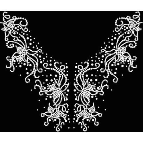 2pc/lot big flower iron on applique patches hot fix rhinestone motif designs iron on transfer patches for sweater