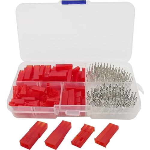 300Pcs/lot 2.54mm Pitch JST-SYP 2Pin Male Plug Female Socket Red Plastic Housing Crimp Terminal Connector for RC Lipo Battery