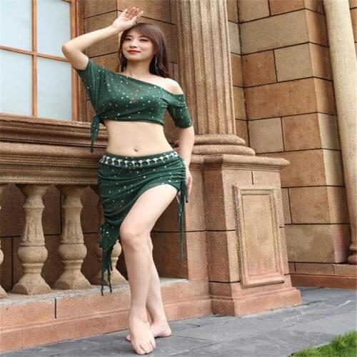 4 Colors Short Sleeve Sexy Oriental Dance Costumes Women Belly Dance Costume Set Bollywood Costume Indian Dress
