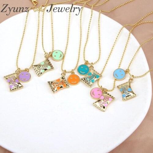 5PCS, New Fashion Sweet Candy and Lovely Little Smiley Rainbow Enamel Padlock Pendant Necklace Charm Jewelry Women Gift