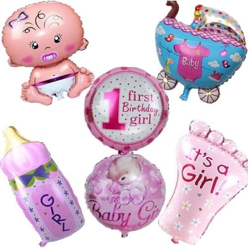 6 pcs/lot Baby Girl Helium Foil Balloons Baby Shower Birthday Party Decorations 1 Year Birthday Air Balls Inflatable Balls