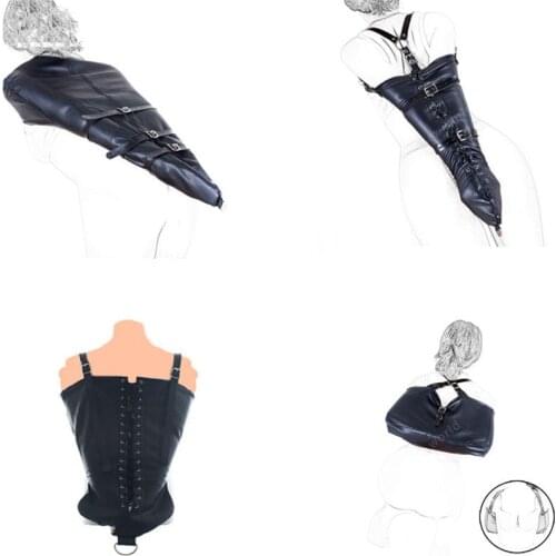 Over Shoulder Bondage Arm Binder Glove,PU Leather Full Sleeve Armbinder,BDSM Restrain Arms Behind Back Accessories Adult Sex Toy