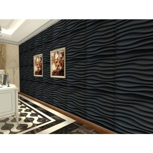 50x50cm Black Plastic Decorative 3D Wall Panels Wave Wall Design for Living Room Bedroom TV Background Pack of 12 Tiles
