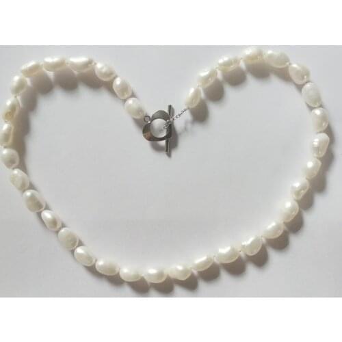 10mm white baroque pearl choker necklace heart silver clasp natural Freshwater PEARL Women Jewelry 35cm 43cm 14'' 17