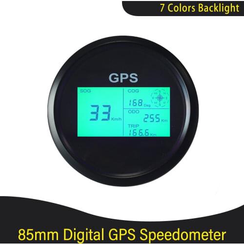3 3/8" Digital GPS Speedometer Total Mileage Adjustable Tripmeter GPS Blind Area Odometer Compensation 12V 24V 7 Colors