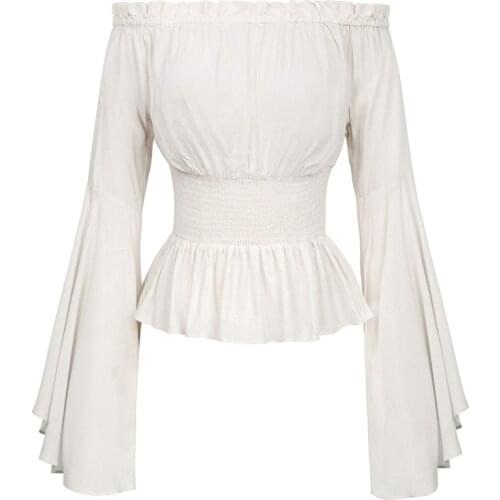 Women Girls Gothic Renaissance Victorian Chemise Shirt Medieval Retro Peasant Wench off shoulder Blouse Resist top Costume