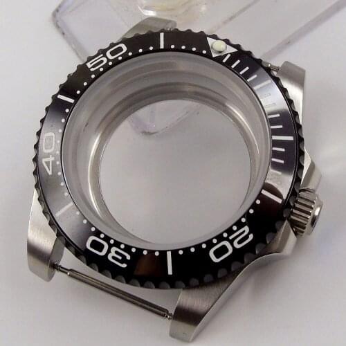 Two Tone Black Silver Watch Case fit NH35A NH36A MIYOTA 8215 821A 8205 Oyster Band Unidirectional Bezel Seeing Glass Back