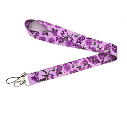 Purple Flower Neck Straps Keychain Lanyard for Key Chain ID Badge Holder Webbing Ribbon DIY Hang Rope Mobile Phone Accessories