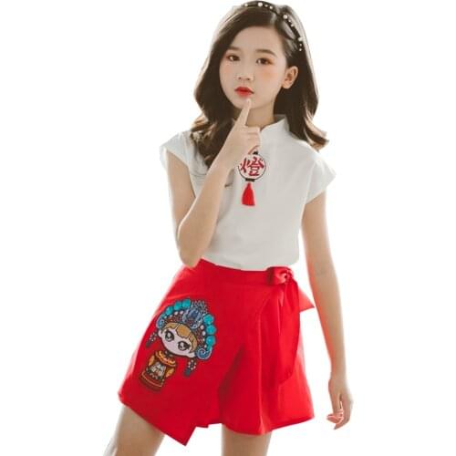 Clothes For Girls Tshirt + Skirt Childrens Clothes For Girls Tassel Outfits For Girls Chinese Style Childrens Clothes