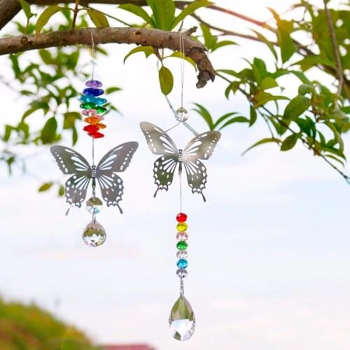H&D 20mm/38mm Handmade Chakra Butterfly Suncatcher Crystal Ball Prisms Rainbow Maker Window Hanging Ornament Home Wedding Decor