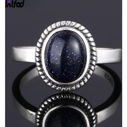 925 Sterling Silver Ring Natural 8x10MM Oval Blue Sandstone Rings for Women Men Gifts Luxury Jewelry Wholesale