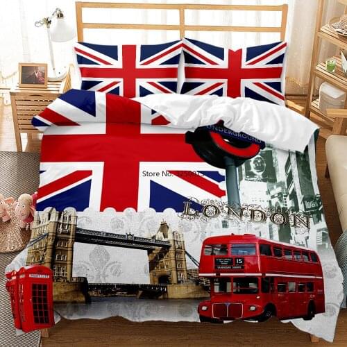 Union Jack Urban Landscape Duvet Cover Set British Flag London Ribbon Decorative 2/3 Piece Bedding Set With Pillowcase
