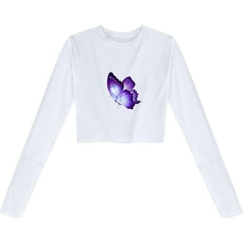 Butterfly Printed Two-piece Suits Women Cotton Girls Tops Summer Fashion T-shirt Cotton Pant Set Long Sleeve Graphic T Shirts