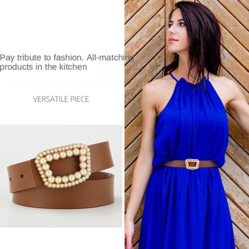 Leather Belt Womens Luxury Personality Waist Skirt Trapezoidal Pearl Buckle Simple Design Style Fashion Trend Belts for Women