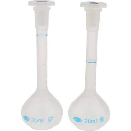 2Pcs Laboratory 25ml Plastic Clear Long Neck Volumetric Measuring Flask
