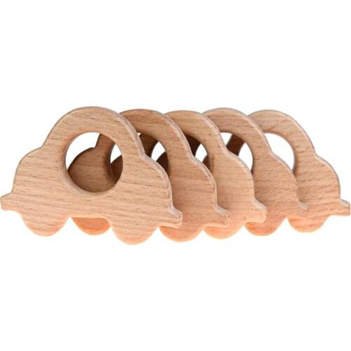 Mabochewing 1pcs Car Shape Baby Wood Teether Pendant Chewing Toys Natural Beech Wooden Baby Teethers