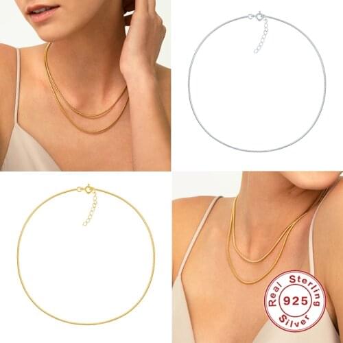MC 925 Sterling Silver Necklace For Women Girls Collar Round Bead Choker Necklace For Party Femme Argent Chain Silver Jewelry