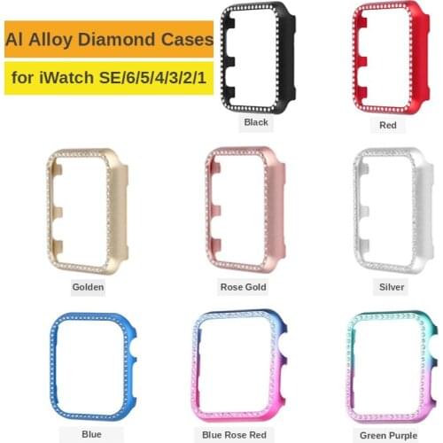 Metal Cases for Apple Watch SE Series 6 5 4 40mm 44mm Aluminium Alloy Protective Cover for iWatch3 2 1 Frame Shell Bling Diamond