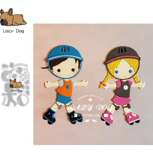 Roller skating Boy Girl Metal Cutting Dies Scrapbooking Stencil DIY Mold Craft Embossing Die Cuts Card Making New Dies For 2021