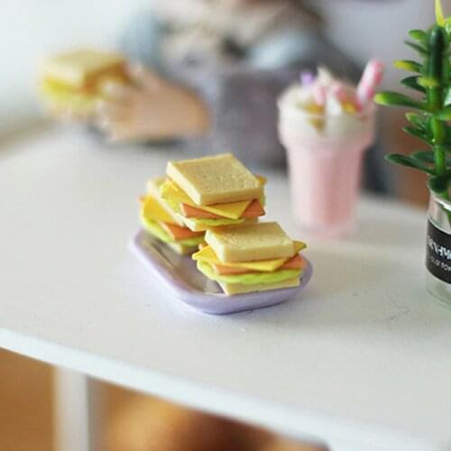 2PCS 1:12 Scale Simulation Cute MINI Dollhouse Miniature Food accessories dollhouse kitchen Food Sandwich