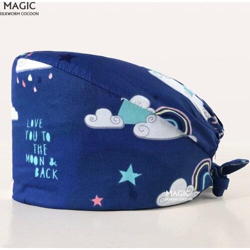 Fashion Unisex Multicolor Cartoon Printed Female Nurse medical Hats Beauty Salon Adjustable Work hat Fashion Surgery Scrub Hats