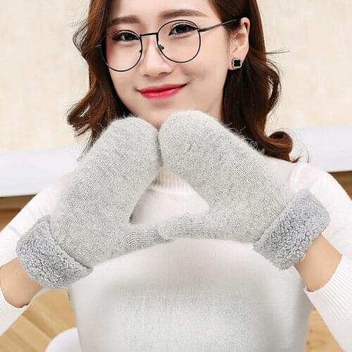 Fashion Solid Cashmere Winter Gloves Women Warm Wool Knitted Gloves For Women Ladies Cute Mittens Mitaine Laine Guantes Mujer
