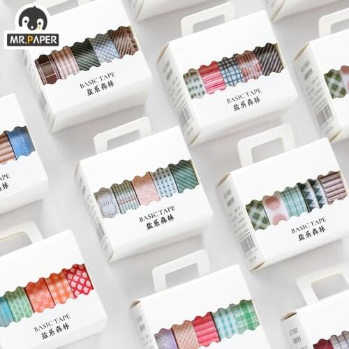 Mr.Paper 5pcs/box 8 Design Salt Forest Series Spots Color Scrapbook Cut-off Rule Washi Tape Bullet Journaling Deco Masking Tapes