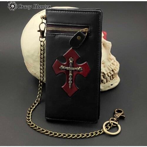 Mens Biker Rock Cross Leather Card Momey Wallet with Jean Key Chain