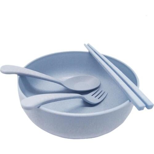 Kapmore Tableware Set Round Soup Bowl Wheat Straw Noodle Rice Bowl With Fork Spoon And Chopsticks Tableware Accessories