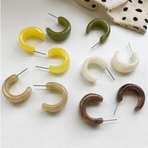 2021 New Korea Colorful Acrylic Geometric C-shaped Hoop Earrings Retro Female Girls Party Travel Jewelry Gifts