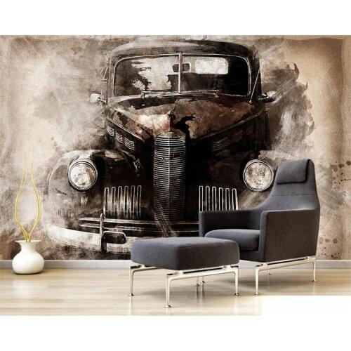 Beibehang papel de parede Customized modern fashion ink European style nostalgic retro classic car background wallpaper