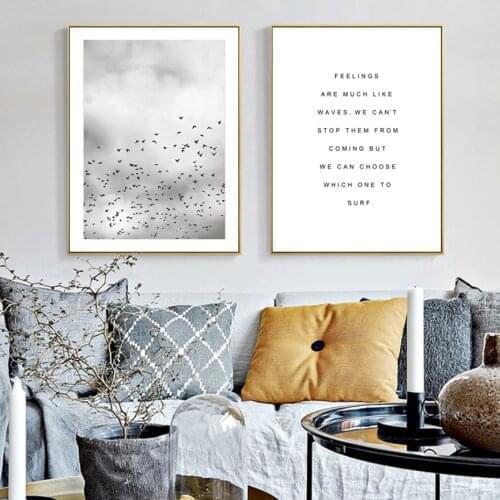 Dandelion Birds Quotes Canvas Painting Black White Poster Print Nordic Wall Art Picture for Living Room Home Decor Unframed