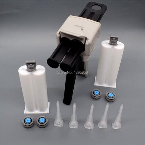 50ml AB Glue Gun Manual Caulking Gun Dispenser 1:1 Adhesive Gun with 2 Set 50ml Empty Dual Cartridge 5pc Static Mixing Nozzle