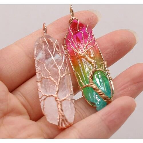 Natural Stone Gemstone Column-shaped Gold Wire Pendant DIY Cute Elegant Charm Necklace Sweater Chain Jewelry Accessories Making