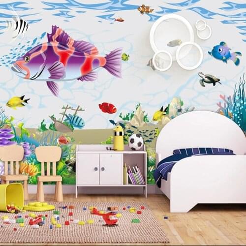Custom 3D Photo WallPaper Large Mural Cartoon Underwater World Fish Coral Children Room Bedroom Background Painting Home Decor