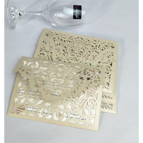 Champagne shimmer full laser cut invitations for wedding bridal shower anniversary, multi color personalized print XV greet card