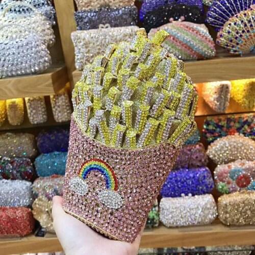 French fries shape Luxury Beaded Evening Bag Pearl Clutch Wedding Bridal Party Bag Female pochette Purse banquet soiree bags