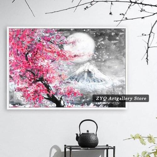 Sakura Tree Cherry Blossom Japanese Mount Canvas Paintings Wall Art Posters Prints Pictures For Living Room Kitchen Home Decor