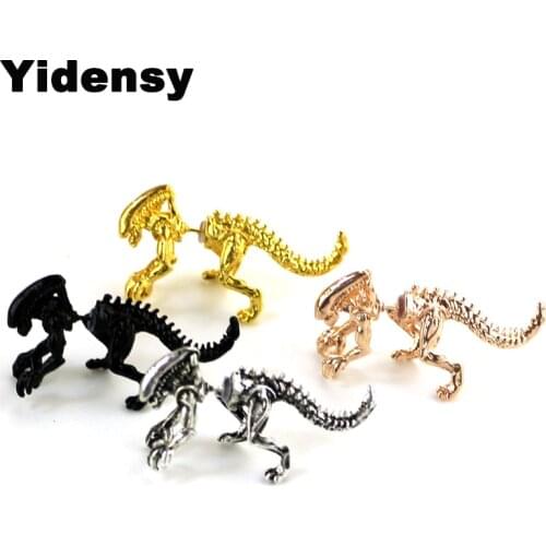 Yidensy 4 Colors Alien Earrings Dinosaur Earring Black Enamel Stud Earrings For Women Animal Piercing Ear Jewelry Dropshipping