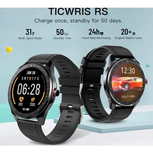 Smart Watch Waterproof Sports Wristband with Touch Screen TICWRIS RS 1.3-inch ultra-thin bezel smart watch, 31 multi-sport modes