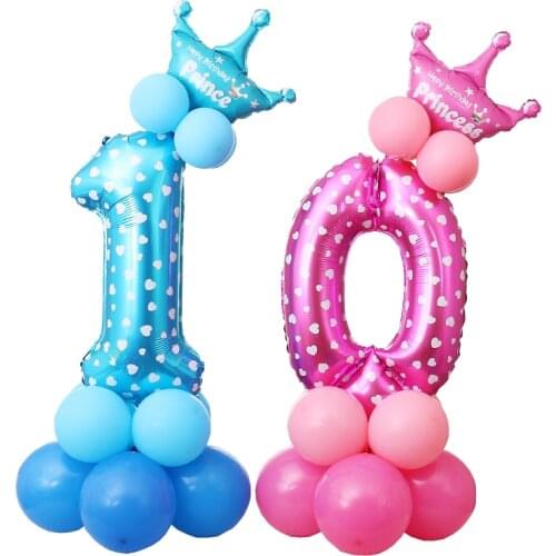 32 inch Blue Pink Heart Number Foil Balloons Digit Air Ballons Birthday Party Wedding Decor Air Baloons Inflagable Toys