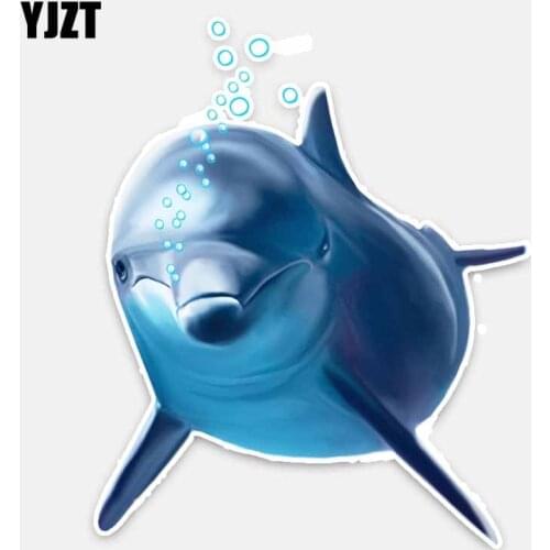 YJZT 12.3CM*15CM Interesting Bubble Blue Dolphin Car Sticker PVC Decal Decor 5-0165