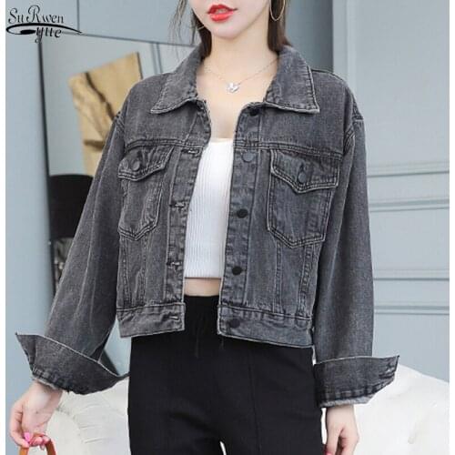 New Plus Size Jeans Denim Coat Jean Jacket Korean Vintage Womens Spring Autumn Jacket Solid Casual Tops Women Clothes 16293