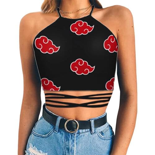 2021 Anime Vest Tank Top Cosplay Red Cloud Costume Crop Top Navel Bare Vest Stylish Ladies Lace-up Camisole Tops