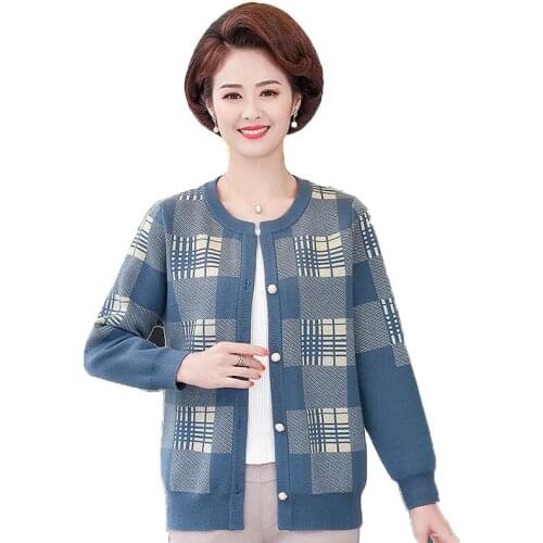 Womens Knitted Jacket 2020 Spring New Loose Plus Size High Quality Women Sweater Cardigan Coat Mom Elegant Plaid Outerwear